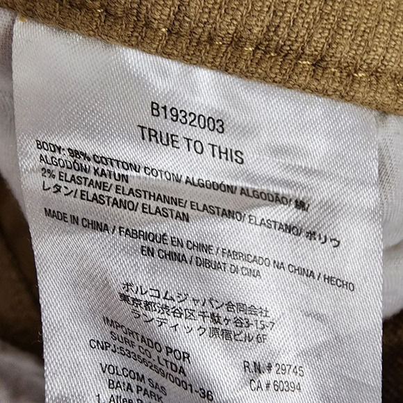 Volcom Stoned  Straight Corduroy Pants Caramel Size 24 - Picture 15 of 16